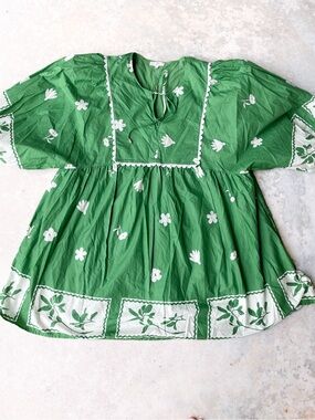 Entro 2X Green Floral Puff Sleeve Babydoll Boho Dress Plus Size